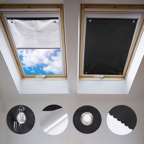 Occultant sans Perçage pour 60x73 cm, Rideau Ventouse, Noir Rideaux Occultant Thermiques pour Velux, Protection Solaire, Tissu Oxford 420D, Store pour Fenêtre de Toit Chambre Voiture (1/5)