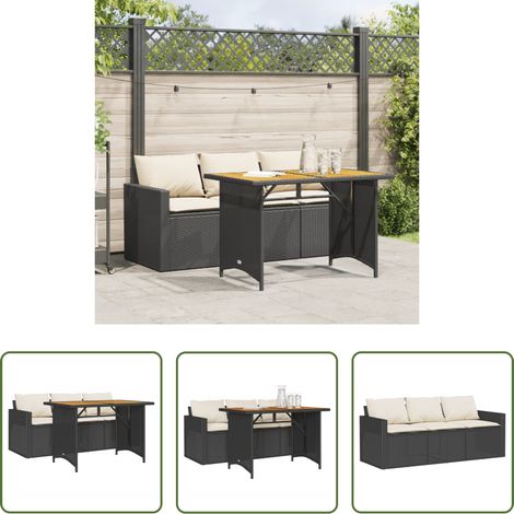 Canapé extérieur - Ensemble à manger de jardin coussins 2pcs noir résine tressée (1/5)