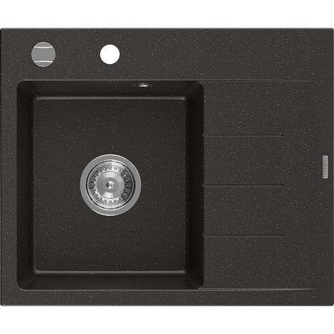 Mexen Ben Granitspüle 1-Becken mit Abtropffläche, links 600 x 500 mm, schwarz/gold metalic, Chrom-Siphon - 6522605000-75 (1/5)