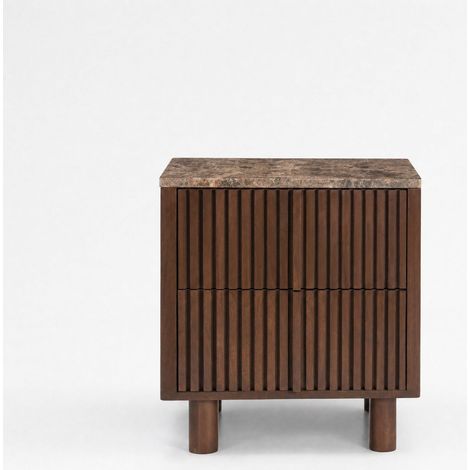 Table de chevet en bois de manguier et plateau en marbre - Flavio (1/5)
