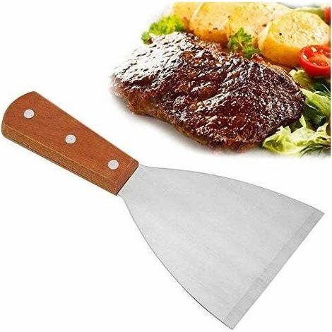 Acier inoxydable Spatule De Bifteck Poignée En Bois Anti-Adhésif Grill Spatule Steak Fries Lame Outil De Cuisine En Plein Air pour BBQ (1/5)