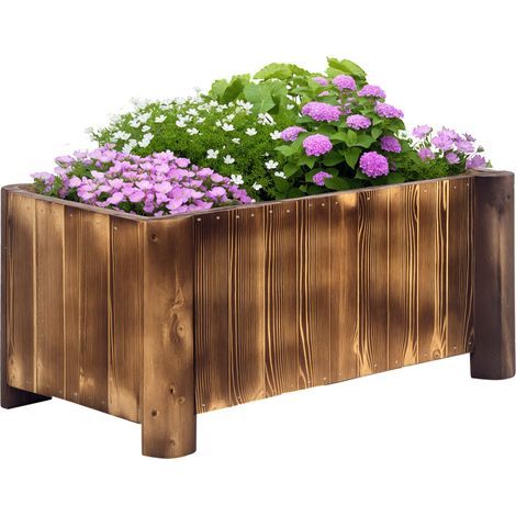 Jardinera rectangular de madera de abeto 70 x 35 x 30 cm (1/5)