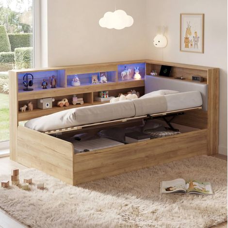 letto letto camera contenitore 90x200 MDF naturale OKMYHOME