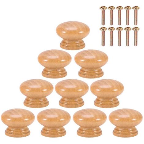 10 Boutons de Meuble Ronds en Bois de 24mm - Poignées Monotrou pour Armoire, Tiroir - Avec Vis (1/5)