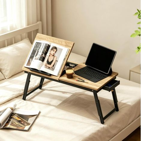 Tavolo regolabile per laptop 83,5 x 33 cm con cassetto, nero DESVIAE (1/5)