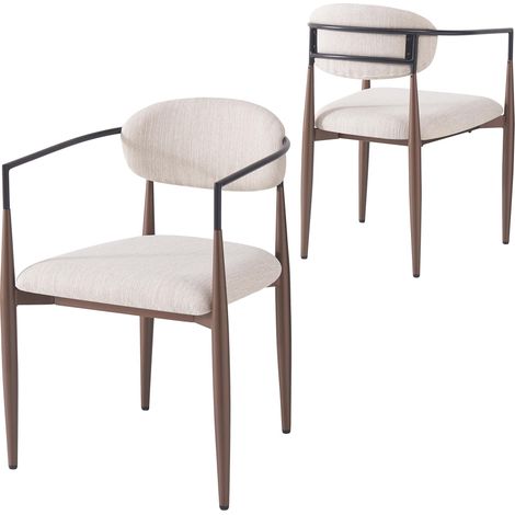 Juego de 2 sillas de comedor de lino beige, modernas sillas tapizadas para sala de estar con respaldos de esponja de alta resiliencia y patas de hierro, ideales para el hogar, invitados, dormitorio y (1/5)