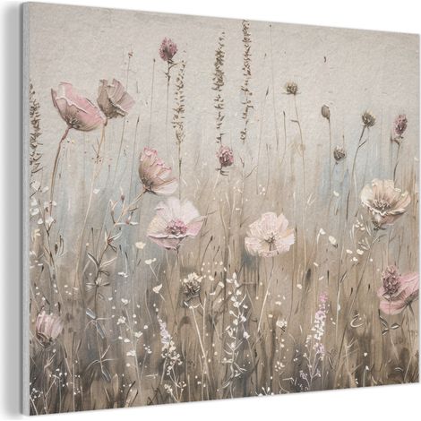 CUADRO ACÚSTICO Flores - Rosa - Moderno - Beige Absorbe el sonido 100x70 (1/5)