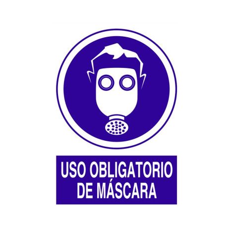 Señal de obligación de pictograma y texto Uso obligatorio de máscara Poliestireno 297X210