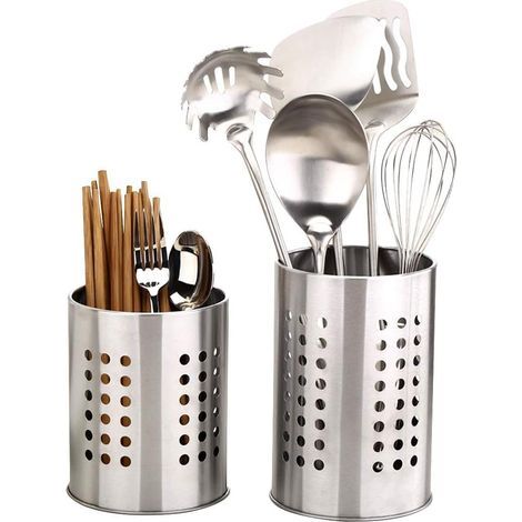 Set of 2 rust-resistant stainless steel kitchen utensil holders for organizing drawers and countertops (1/5)