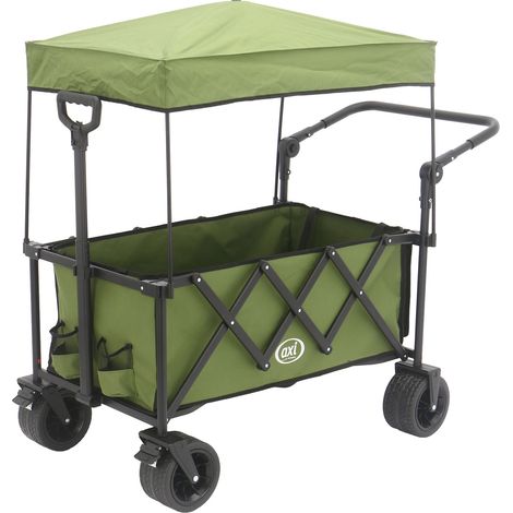 Axi Sb221 Chariot  De Plage Pliable Avec Toit Vert  Chariot De Transport Avec Barre De Traction Et De Poussée, Sangle, Housse Et Porte-Boissons - Pneus En Caoutchouc Pp  Capacité : 130 L
