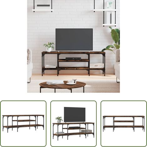 Meuble tv bois d'ingénierie - Meuble TV chêne fumé 121x35x45 cm bois d'ingénierie et fer (1/5)