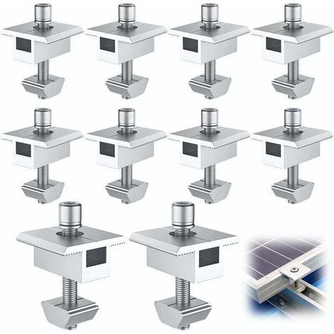 10 Pièces Support de Panneau Solaire en Aluminium, Bornes Centrales en Forme de T, Fixation de Panneau Solaire PV, Support de Montage Central Sur le Toit, pour Panneaux Encadrés de 30 mm (35mm) MINKUR