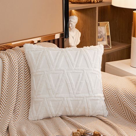 Doux tissu moelleux Laine Courte Velours Décoratif Housses de Coussin Luxe Style pour canapé Chambre 45 x 2 pcs 45 cm 45 x 45 cm Blanc (1/5)