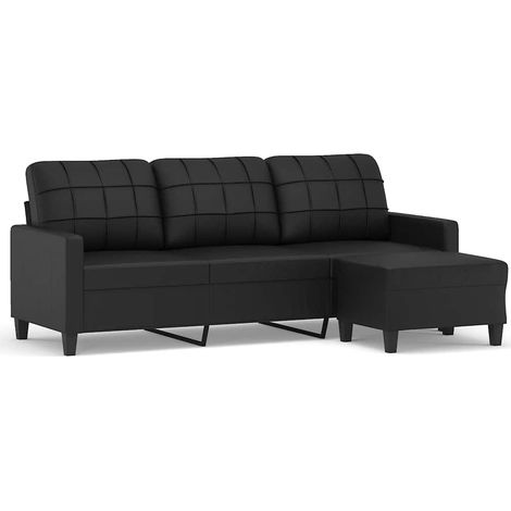 3-Sitzer-Sofa mit Hocker Schwarz 180 cm Kunstleder vidaXL (1/5)