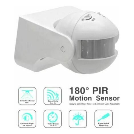 SENSORE MOVIMENTO INFRAROSSI PIR CREPUSCOLARE RILEVA PRESENZA LUCI LAMPADE FARO