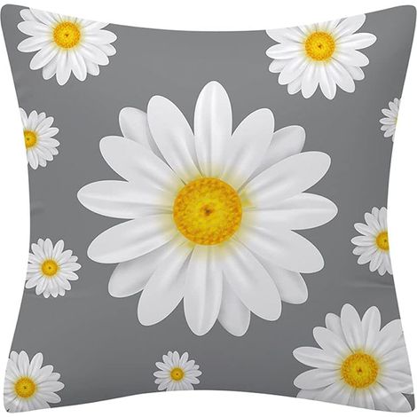 Set di 4 federe per cuscini grigie 45 cm x 45 cm con motivo floreale giallo e bianco in morbido poliestere decorativo per divano letto da soggiorno, federe 18 x 18 pollici (1/3)