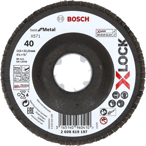 Bosch Professional 2608619197 Disco Lamellare Bombato, per Metallo, X-Lock, X571, Ø115 mm, Grana K40