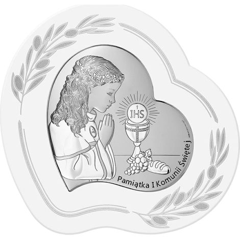 Quadro in argento per bambina come ricordo della Prima Comunione da parte della madrina, cuore 6746OP 11 x 10 cm (1/4)
