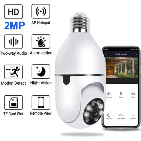 Caméra de surveillance sans fil panoramique WiFi 360° avec vision nocturne, audio bidirectionnel et détection de mouvement intelligente. Profitez d'une vue panoramique à 360°, d'une connexion WiFi 2,4 (1/2)