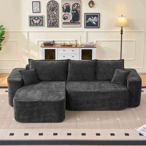 Canapé d'angle en Frome L 264cm Noir, 4 places,Avec dossier à coussins,Sofa avec Chaise longue, Sans montage, En chenille (1/5)