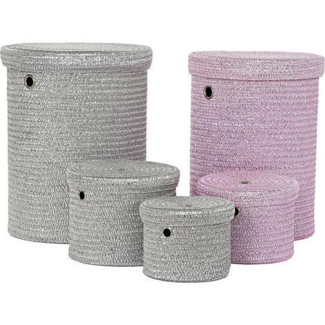 Panier rose tressé pour une déco chic et rangée - Rose poudré et accents gris (1/4)