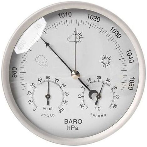 Station météo analogique inox 133mm – Baromètre 960-1060 hPa – Thermomètre -20°C à 50°C – Hygromètre 20 à 98% RH (1/4)