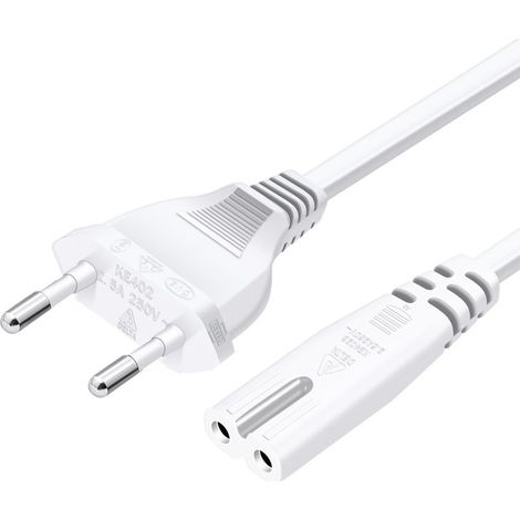 Câble d'alimentation secteur prise EU type C vers double femelle type C7 droit 1.5 m blanc compatible (1/3)