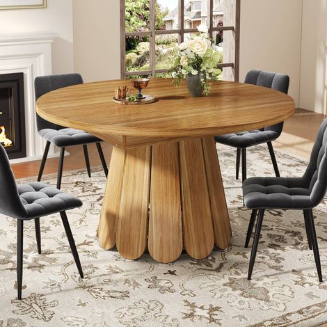 Table à rallonge ronde convertible en ovale 118–158 cm pour 6 personnes, bois marron, [nom de la marque] (1/5)