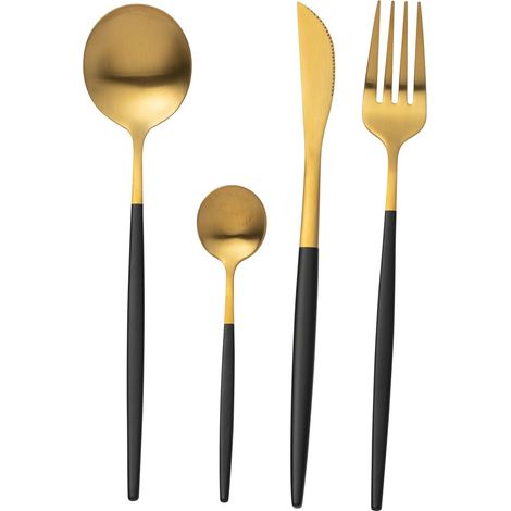 Posate 24 Pezzi Acciaio Opaco 27x16x6 cm Oro/Nero