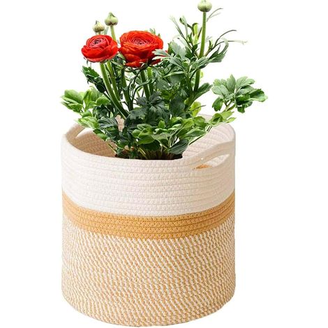 Cache Pot Plante Interieur, Pots de Fleurs Tissé, Panier en Corde de Coton pour décoration Intérieure, Panier de Rangement pour Jouets, Vêtements - Diamètre 20 cm (1/5)
