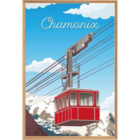 Tableau mural encadré illustration téléphérique Chamonix 65x97 cm (1/5)