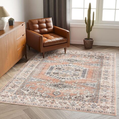 Tapis Salon 80x120cm Orange Vintage Poils Ras Antidérapant Lavable Salon Chambre Salle à Manger Durable (1/4)