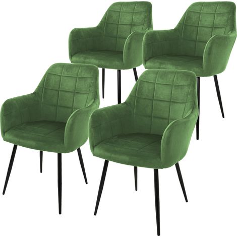 ECD Germany Set 4x Sillas de Comedor Verde Salvia Asiento Moderno Tapizado de Terciopelo Patas de Metal Negras, Respaldo y Reposabrazos Ergonómicos Sillón Moderno para Salón Oficina Dormitorio Cocina (1/5)