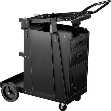 Chariot de Soudage Robust avec 2 Tiroirs, Armoire Verrouillable Antivol, Capacité 158 kg, Roues Pivotantes 360°, Chaînes de Sécurité pour Poste MIG TIG, Découpeur Plasma (1/5)