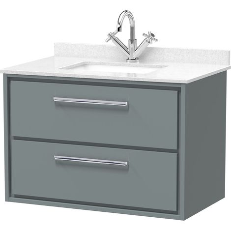 Balterley Longnor 800mm Wall Hung 2 Drawer Vanity with Marble Worktop Basin - Coastal Grey
