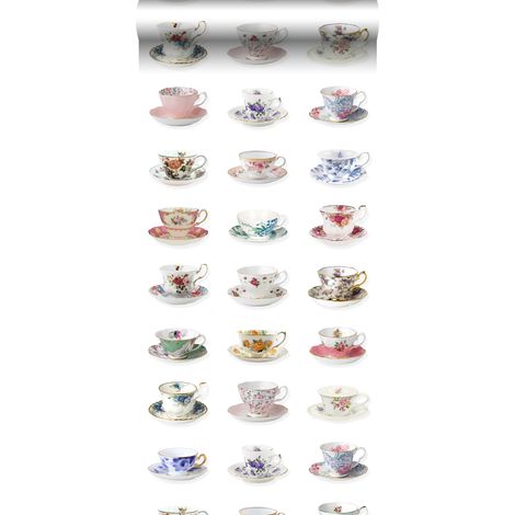 papier peint intissé XXL tasses et soucoupes multicolore - ESTAhome (1/5)