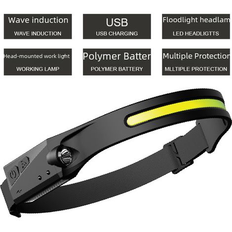 Linterna frontal LED portátil con carga por inducción, recargable por USB, fabricada en silicona, con iluminación potente y brillante para correr de noche y actividades al aire libre (paquete de dos, (1/5)