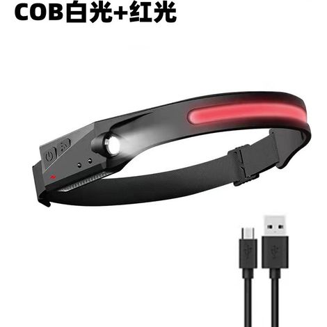 Lampe frontale rechargeable (rouge) - 350 lumens, bandeau, mode portable et activation par capteur - Étanchéité IPX4 (1/5)