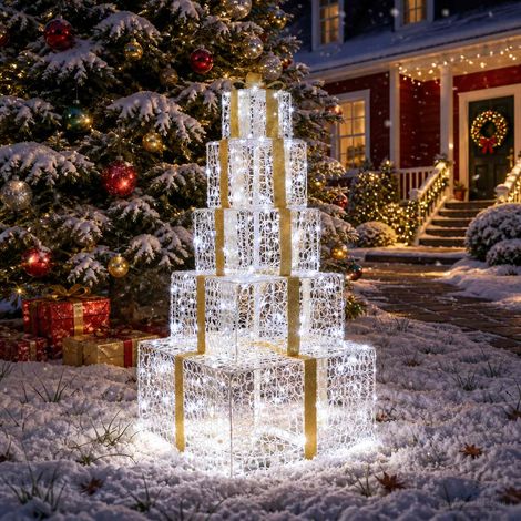 vidaXL Boîtes cadeaux de Noël empilables avec LED 250 LED Blanc froid (1/5)