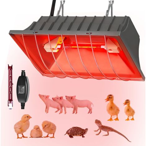 Lampe chauffante à lumière rouge pour poussins, lampe d'élevage à lumière rouge de 175 W, lampe chauffante pour animaux avec interrupteur d'économie d'énergie, lampe infrarouge thermostatique automati (1/5)
