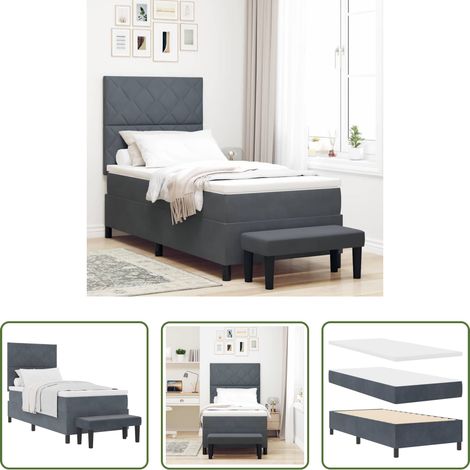 vidaXL Holzrahmen -  Boxspringbett mit Matratze Dunkelgrau 100 x 200 cm Samt (1/5)
