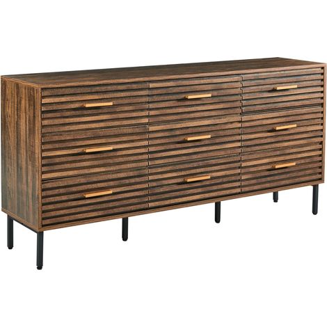 9 Drawer Chest Dark Brown Black MDF Iron Modern Style Storage Living Room Bedroom KEITH (1/5)