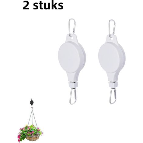 Lot de 2 crochets de jardin rétractables, supports suspendus pour paniers, cages à oiseaux et pots de fleurs, blanc (1/5)