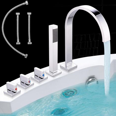 Vasca da bagno con doccia a mano a 5 fori rubinetto quadrato cerchio vasca da bagno (1/5)