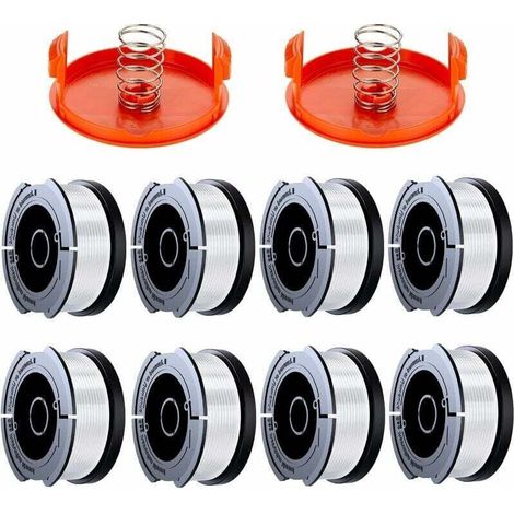 10 Pack Bobine Fil Coupe Bordure Compatible avec Black et Decker Coupe Bordures, A6481 A6485 1.65mm Bobine de Fil Debroussailleuse(8 Fil Coupe Bordure,2 Couvercle,2 Ressort) (1/4)