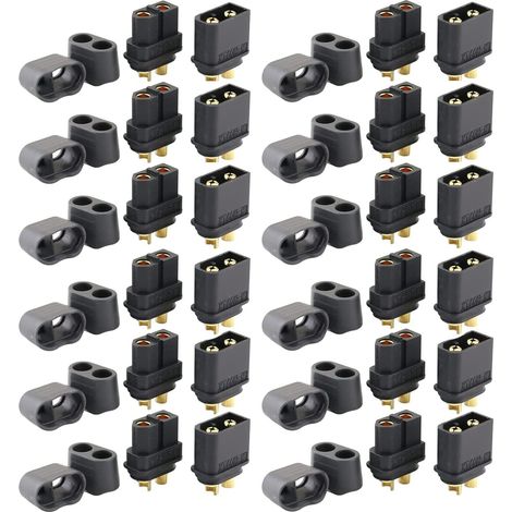 24Pcs 12 Paires connecteur XT60H, XT-60 Connecteurs de Batterie, for RC Lipo Battery,12 pcs connecteurs mâles et 12 pcs connecteurs Femelles (Noir) (1/5)