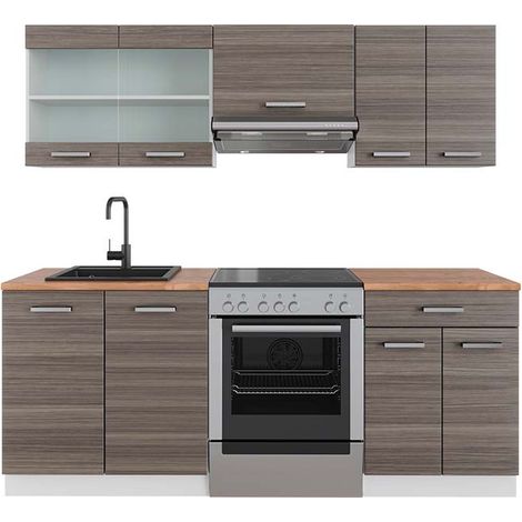 Cuisine R-Line, gris noble/blanc, 200 cm , PT Chêne, Vicco