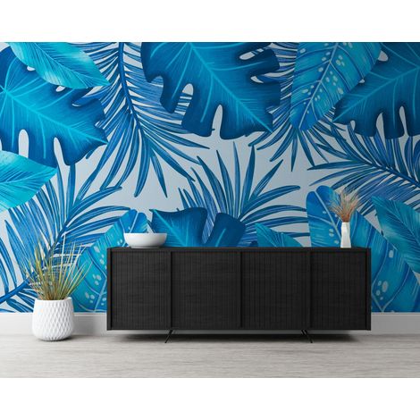 Papier Peint Tropical - Bleu Intense - 150 x 250 cm (1/2)