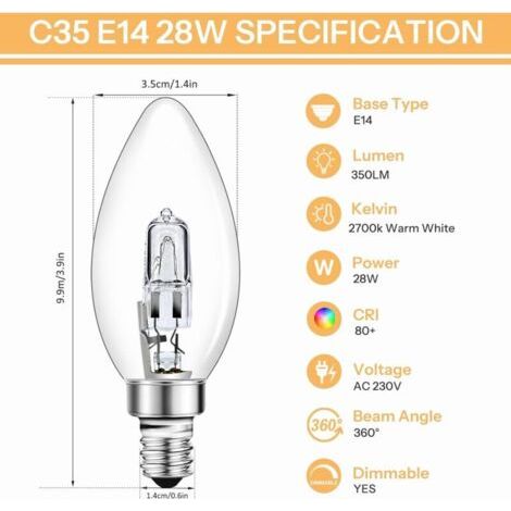 E14 28W Dimmable, Transparente C35 Ampoule Bougie Blanc Chaud 2700K Ampoule à vis E14 pour Lustres, Appliques, Lampes de Table, 350LM, Lot de 5 (1/3)