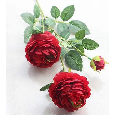 Pivoine artificielle Charm à 3 têtes, décoration pour la maison ou un mariage, en soie, rose et blanche.rouge (1/5)